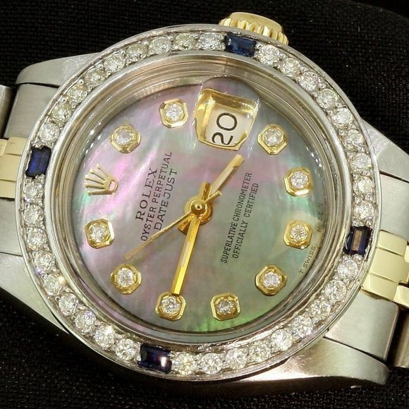 Rolex Lady Datejust Stainless Gold Diamond Dial Bezel Sapphire Watch